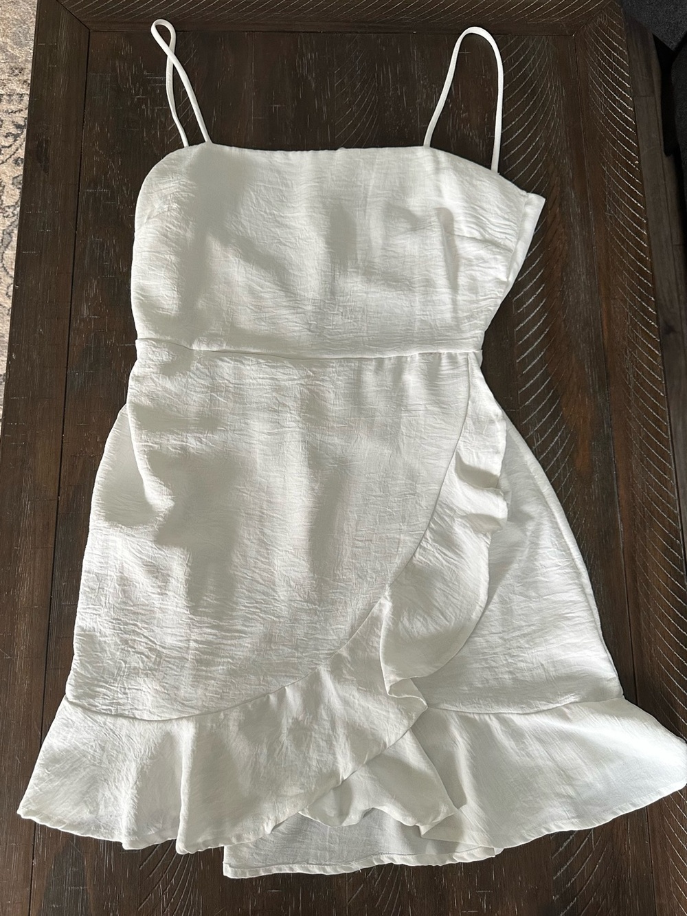 White Ruffle Wrap Mini Dress with Tie Back- Size Large